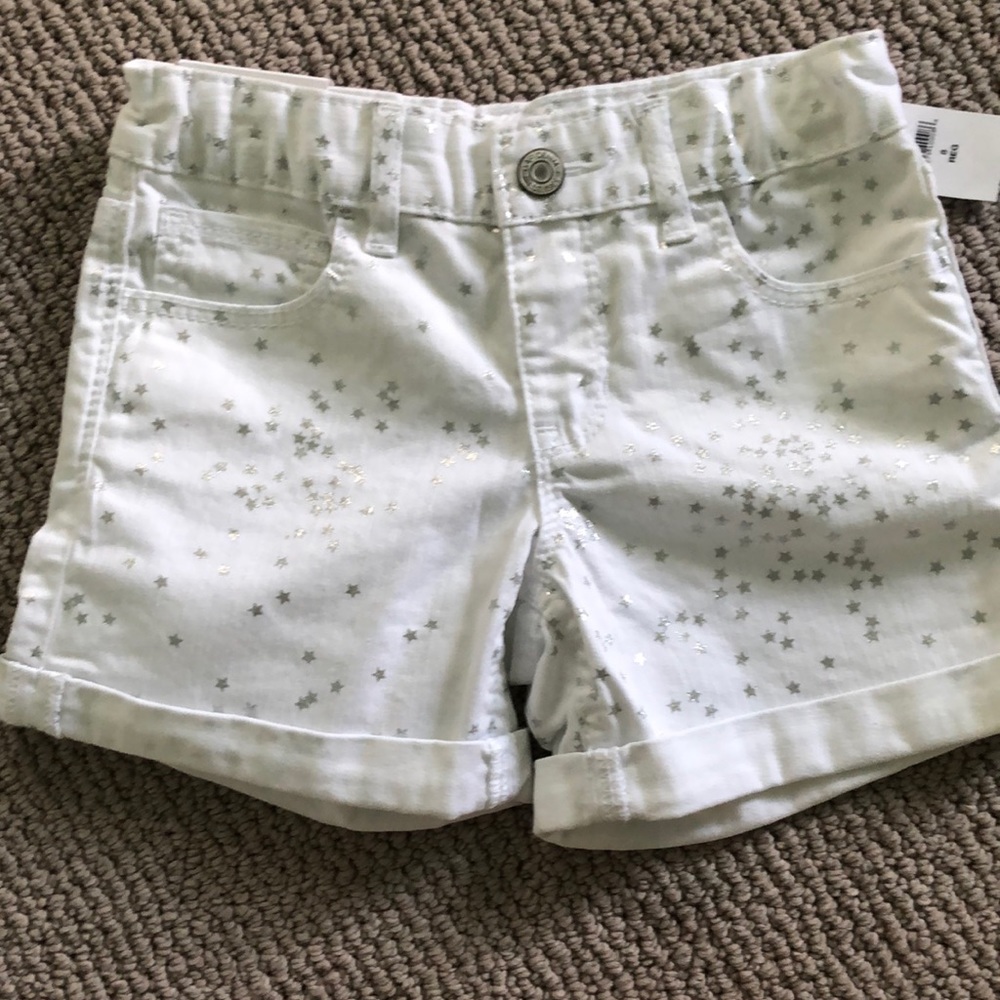 Gap Girls White Denim Shorts with Silver Stars NWT